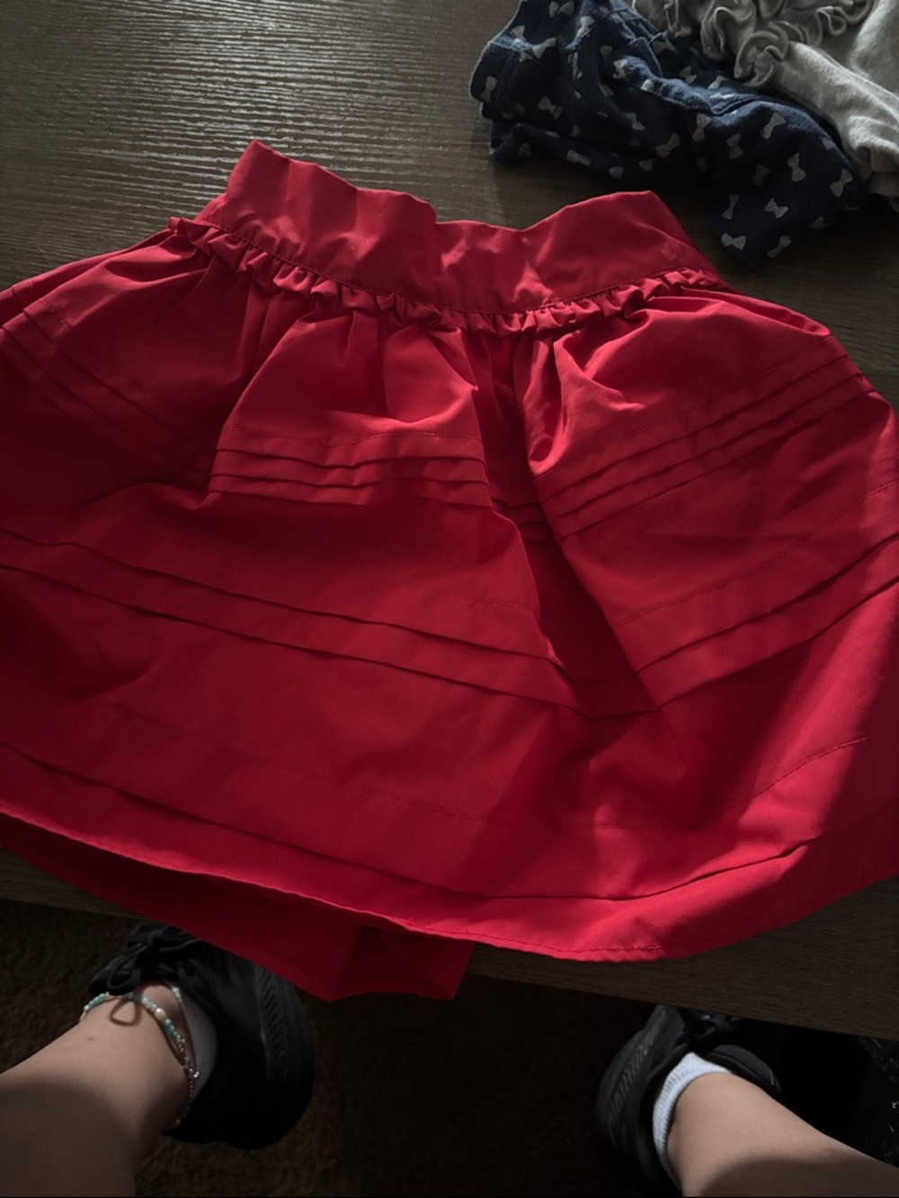 Red Pleated kids Skirt